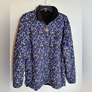 USA PALM REVERSIBLE BLACK SHERPA WITH WINE GLASS & SHAKER PRINT 1/4 ZIP PULLOVER